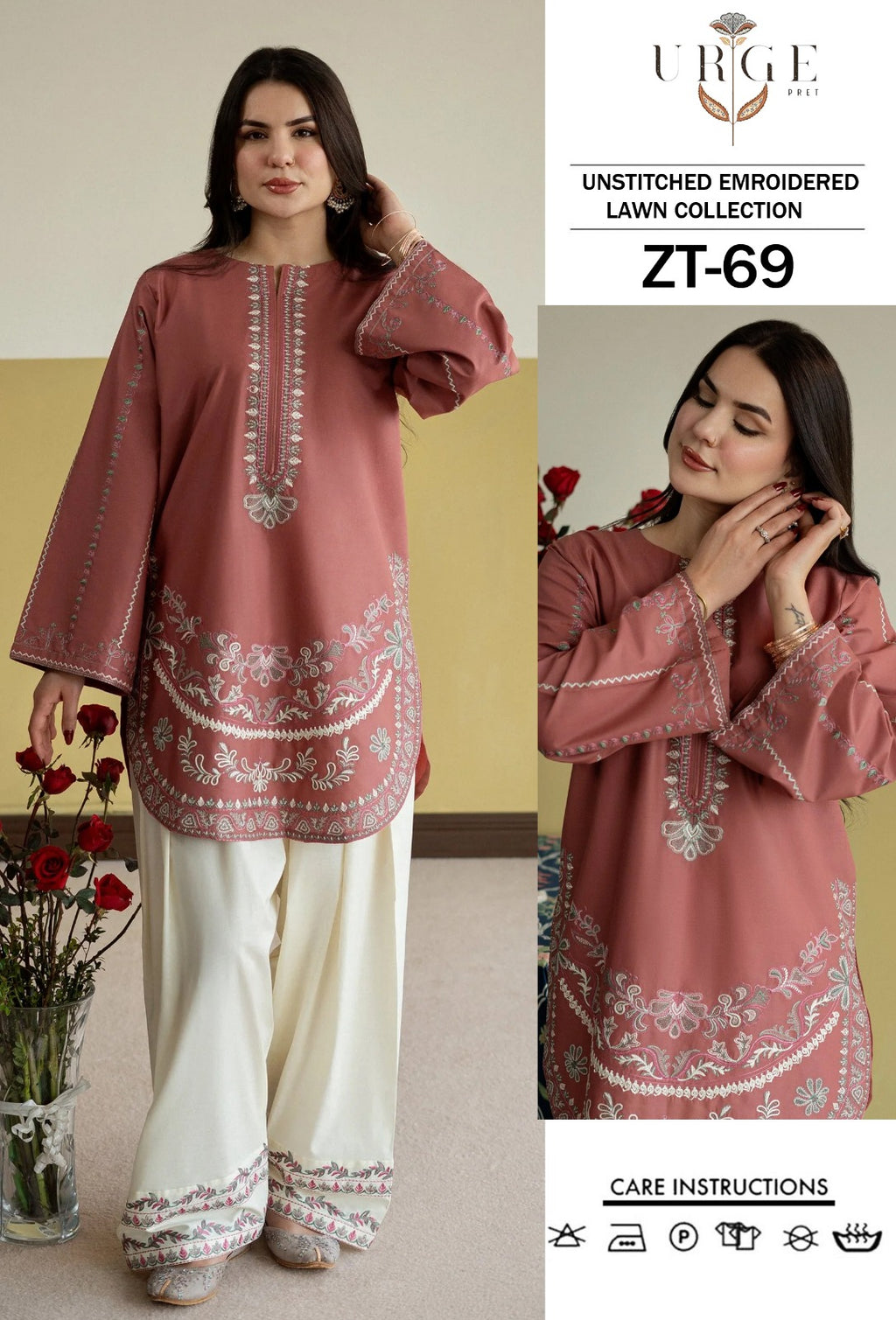 Unstitched 2PC embroidered lawn suit