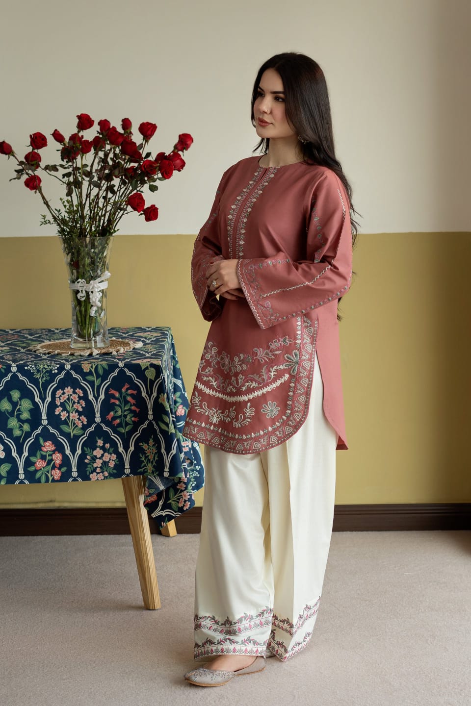 Unstitched 2PC embroidered lawn suit